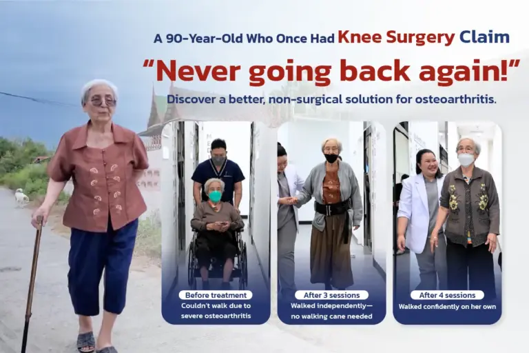 A 90-year-old woman who had knee surgery but regained her ability to walk confidently after joining the BRT (BBL Rehabilitation Tissue Program) at BBL Wellness Center