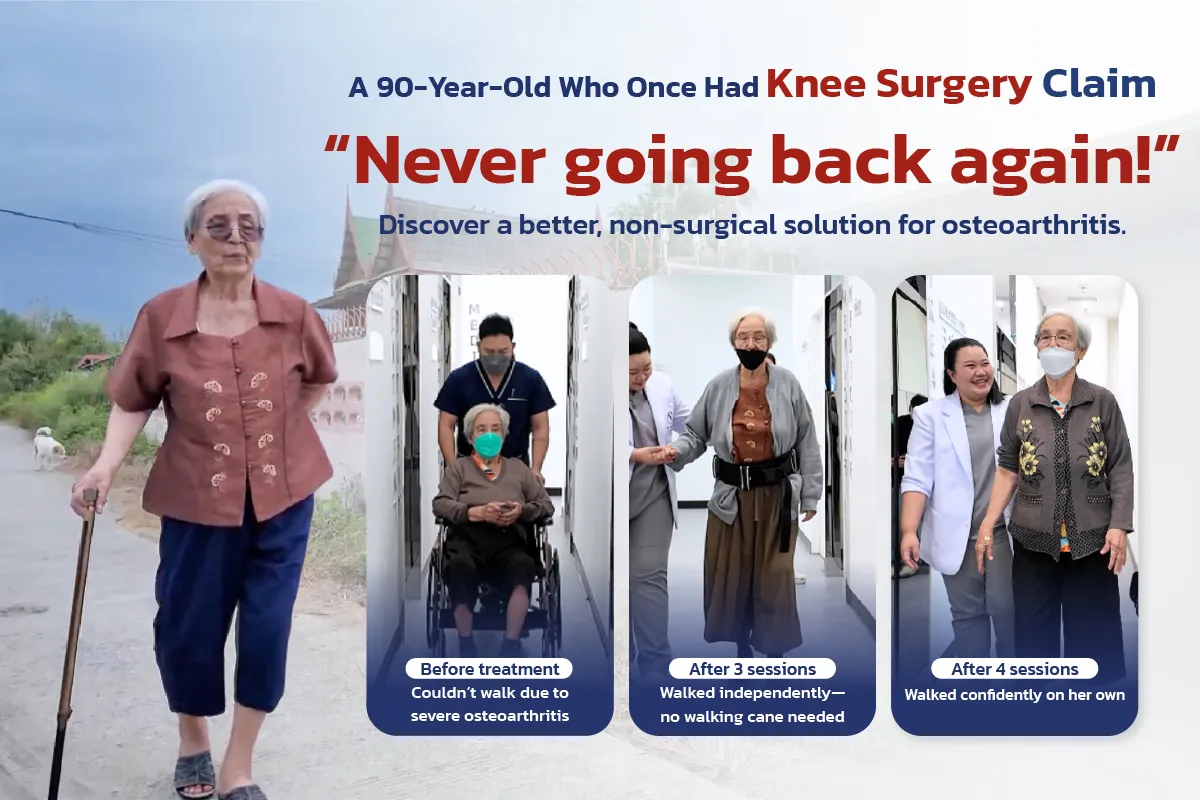 A 90-year-old woman who had knee surgery but regained her ability to walk confidently after joining the BRT (BBL Rehabilitation Tissue Program) at BBL Wellness Center